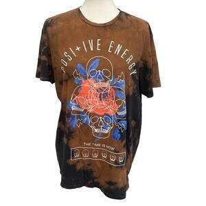 Chemistry Mens Large Positive Energy Skull Bleach Dyed Short Sleeve Tee Shirt